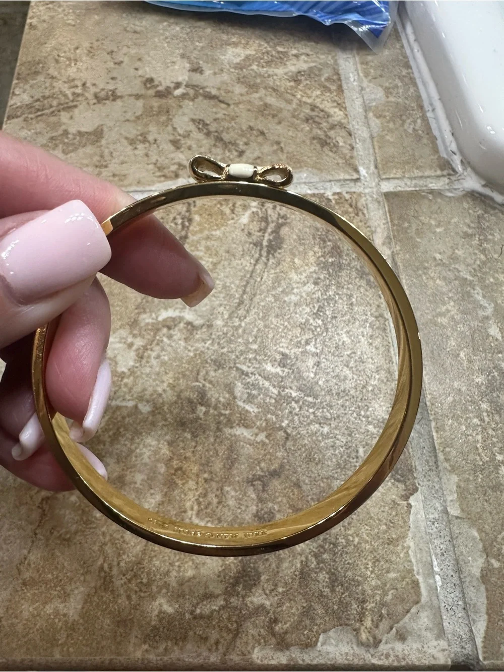 Kate Spade Cream Enamel with Gold Trim Bow Bangle Bracelet - Brand